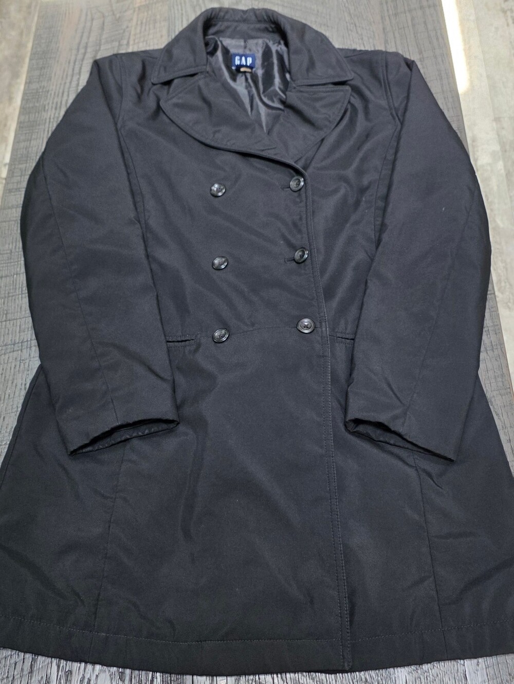 GAP Women Black Double-Breasted Trench Coat ( Size: XS) - Picture 2 of 5